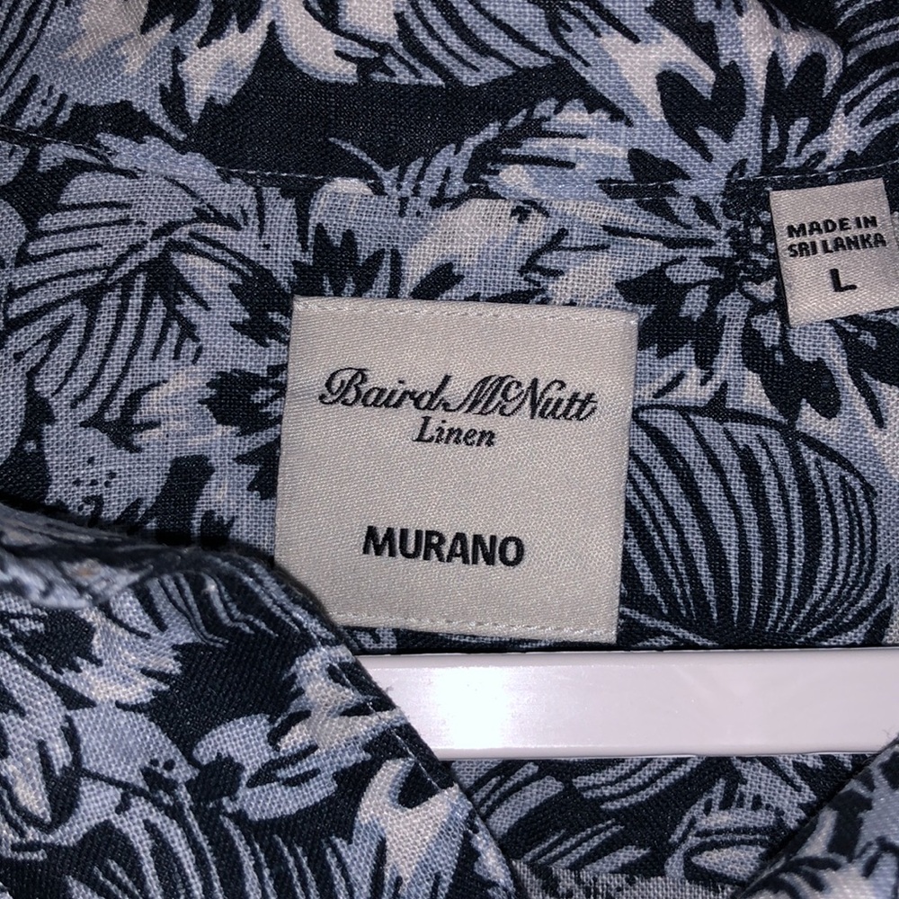 Murano Blue & White Floral Linen Long Sleeve Button Down Shirt L - Picture 2 of 7